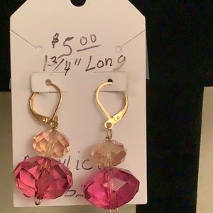 A pair of pink acrylic earrings. These are nickel free, leaver back style.